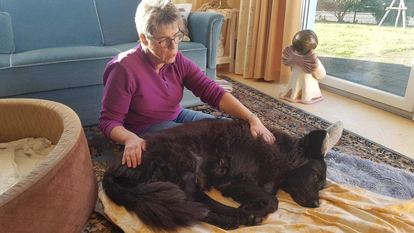 Angela Zapf strömt einen schwarzen Hund